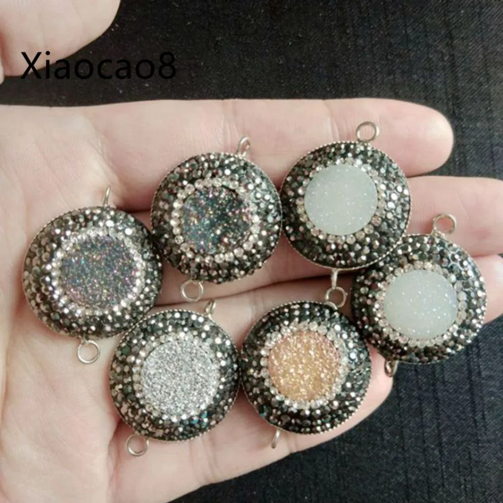 Wholesale Jewelry Lots Round Nature Druzy Stone Connectors for Making