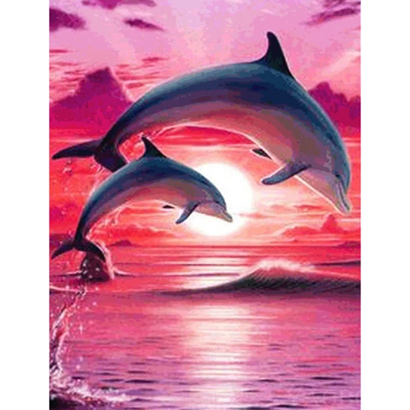 

Diy 5D Diamond Painting Animal Dolphin Full Circle Diamond Embroidery Embroidered Diamond Home Decor