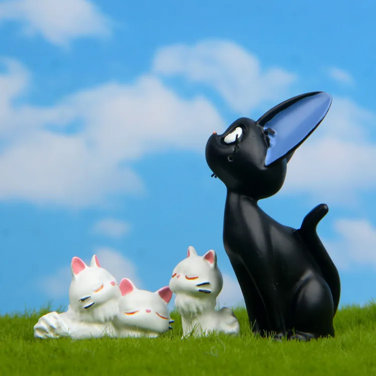 Изделия из смолы Jiji's Delivery service, фигурки кошек, белые украшения животных, черная кошка Kiki Gigi, сказочные миниатюры, украшения для сада