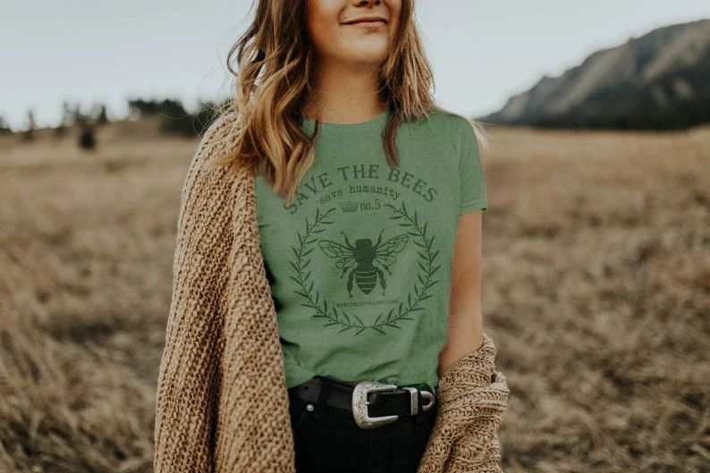

save humanity Bees T-Shirt Stylish Beekeeper Environment Bees Printed Tee Bees Slogan Graphic Cotton Camisetas wreath bees Tops