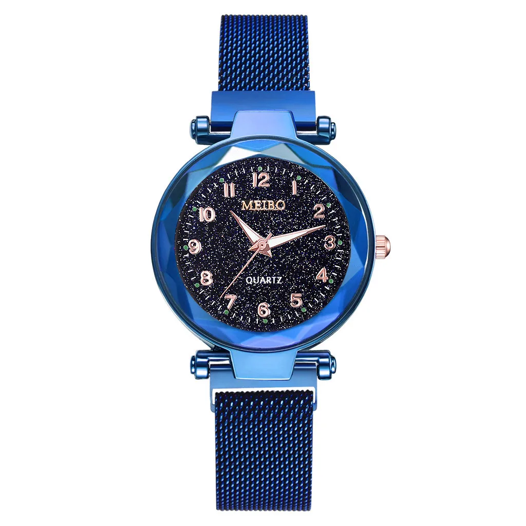 Роскошные Брендовые женские часы с магнитной пряжкой, стальной сетчатый ремень, браслет, часы, звездное небо, кварцевые наручные часы, часы в подарок, Reloj Mujer# W - Цвет: B