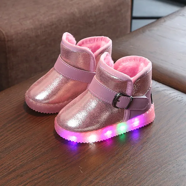 Kids Shoes Children Baby LED Light Up Luminous Sneakers Winter Warm