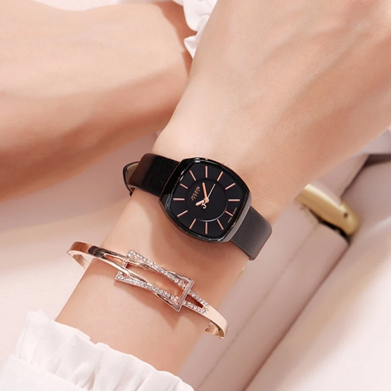 New Women Fashion Casual Leather Strap Bracelet Watches Ladies White Romantic Black Cool Time Girl Pretty Love Watch Teen Gift 