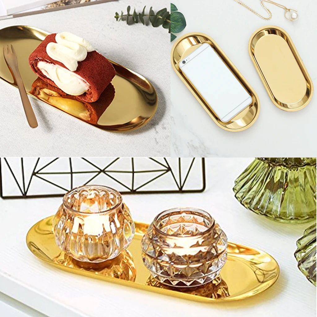 Stainless Steel Towel Tray Storage Tray Metal Dish Plate Tea Storage Container for Fruit Cosmetics Home Kitchen Use