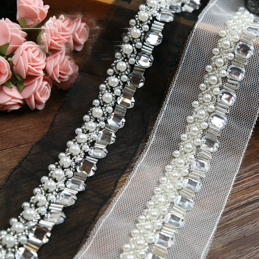

free shipp 5yards/lot Craft Braided Beaded Pearls Rhinestones Trim Embroidered Lace fabric Trim Costume Applique Sewing on Trim