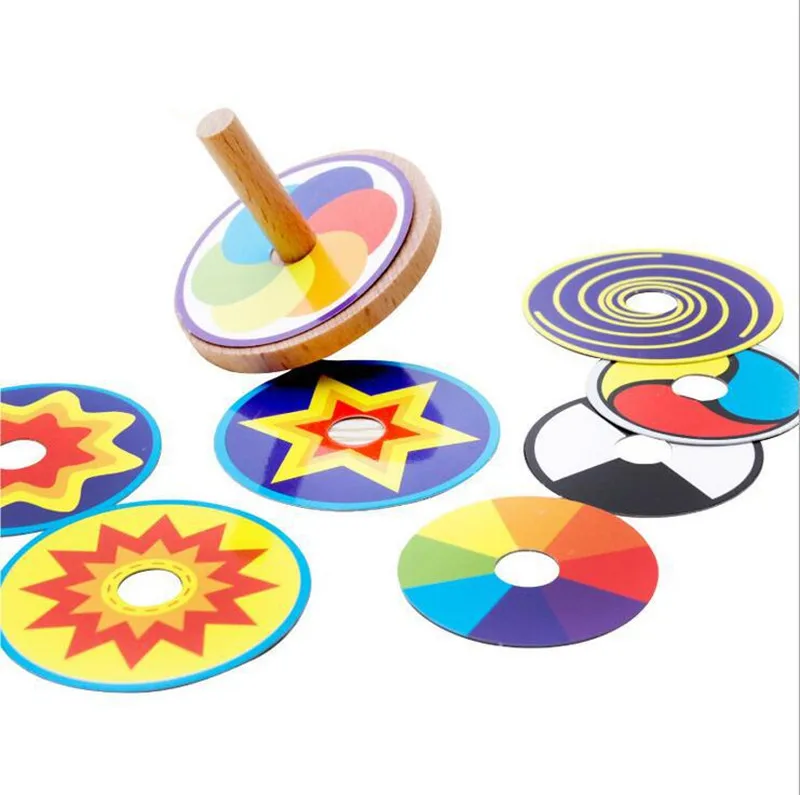 New Wooden Baby Toys Variety Gyro Color Pape Spinning Top Baby