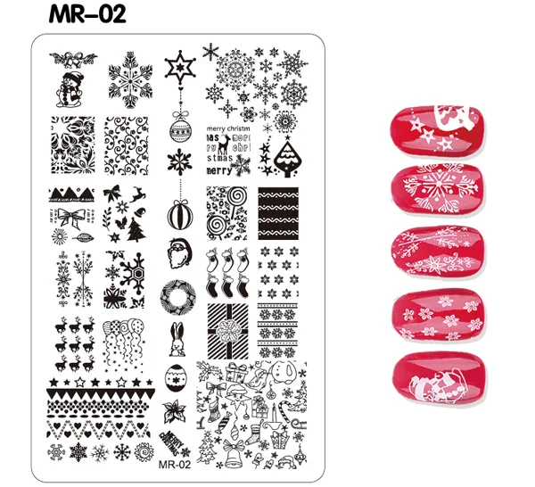 Новая Рождественская серия для дизайна ногтей, штамповочная пластина из нержавеющей стали, трафарет для печати лака для ногтей 9,5 см* 14,5 см, штампы маникюрные инструменты - Цвет: MR 02