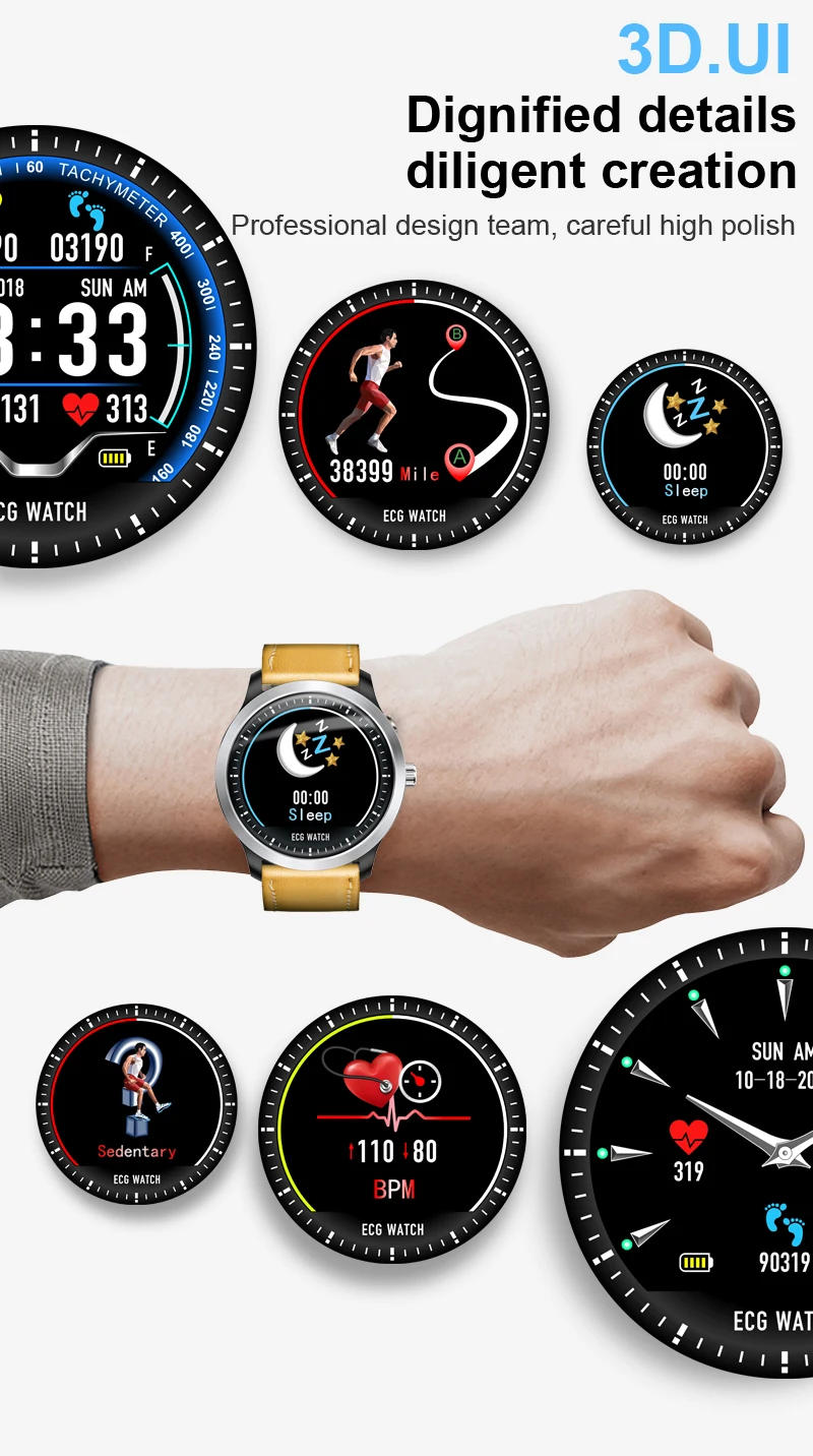 N58 ECG Smart Watch support Electrocardiogram Measurement 3D UI Multisport Fitness Tracker Smartwatch free black Silican Strap