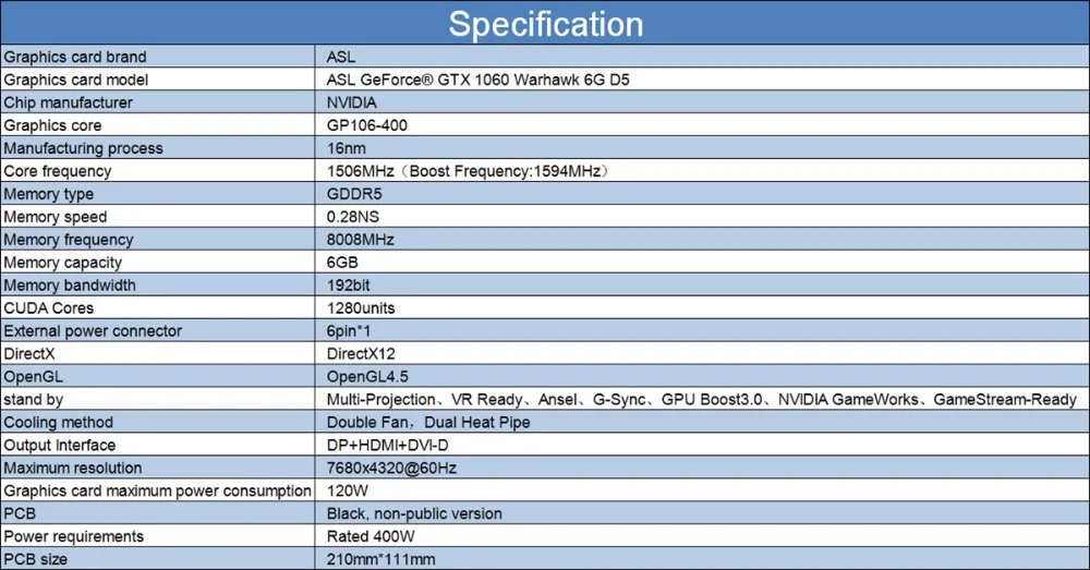  GeForce® GTX 1060  6G D5_