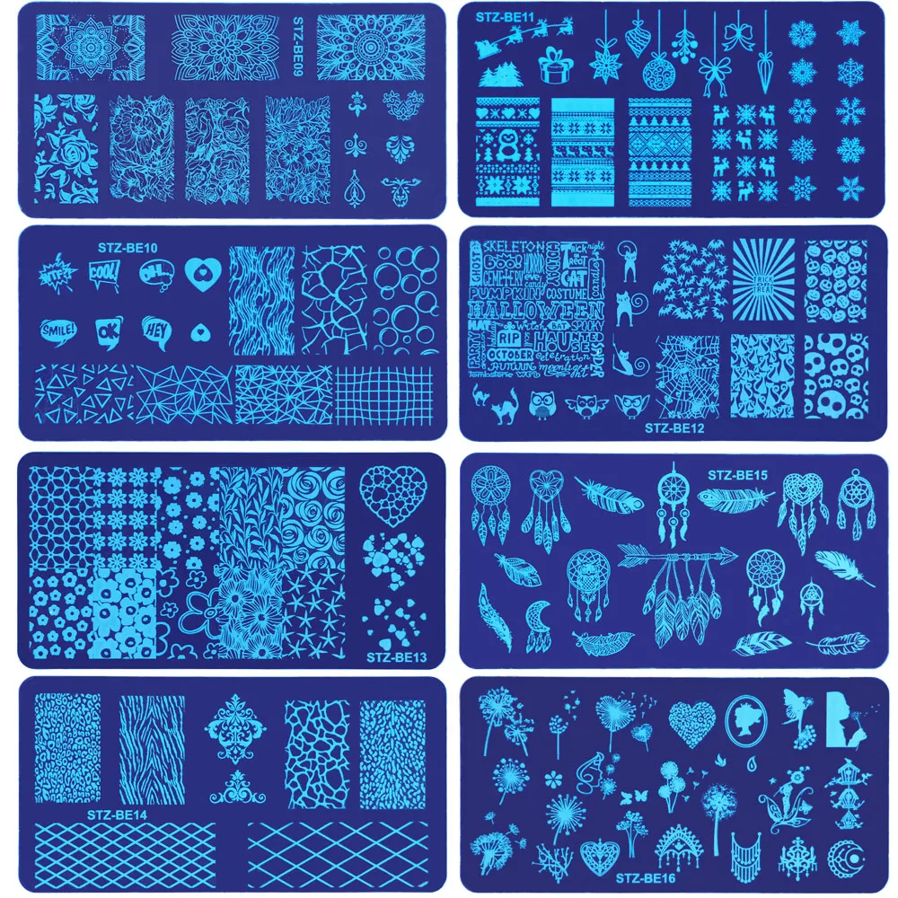 STZ дизайн шаблоны пластины для штамповки ногтей кружева цветок животные полировка трафареты формы для ногтей формы для маникюра STZBE01-16