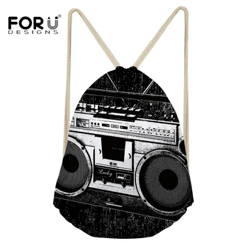 

FORUDESIGNS Drawstring Bags with Printing Retro Radio Pattern String Backpack For Girls Boy High-Quality Eco-friendly Pouch Gift