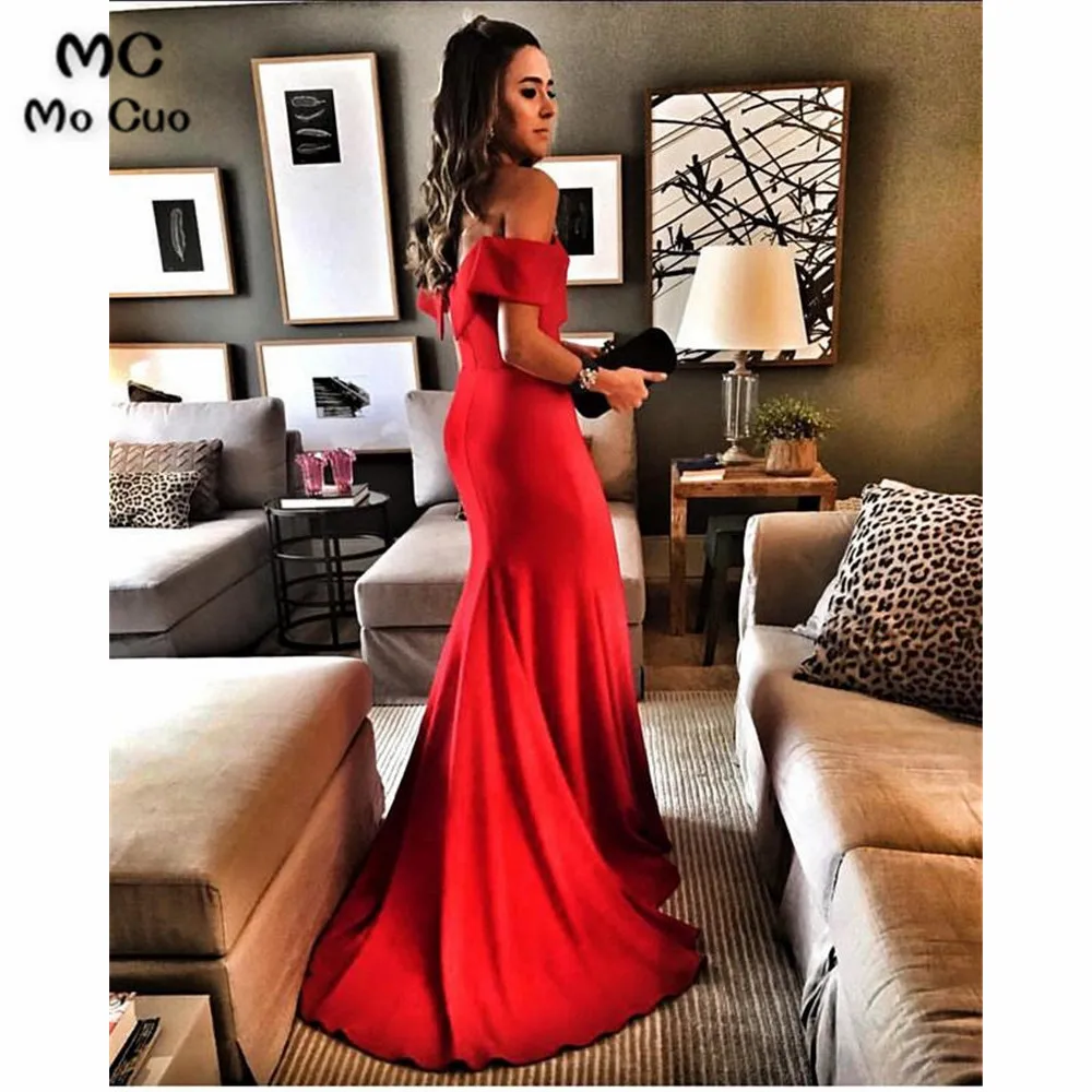 V-neck Off-the-shoulder Mermaid Prom Dresses Split Satin Evening Gowns (8)