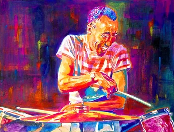 

Modern handmade painting happy music drumer on canvas for living room decor and wallpaper