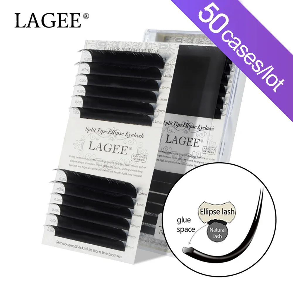 

LAGEE 50 cases Flat Ellipse Eyelashes Extensions Matte Black Split Tips False eyelashes natural light NAGARAKU Line