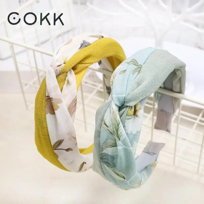 

COKK Flower Hairband Hair Accessories For Women Girls Turban Hair Bows Hoop Headband Korean Style Cross Head Band Boho Vacation