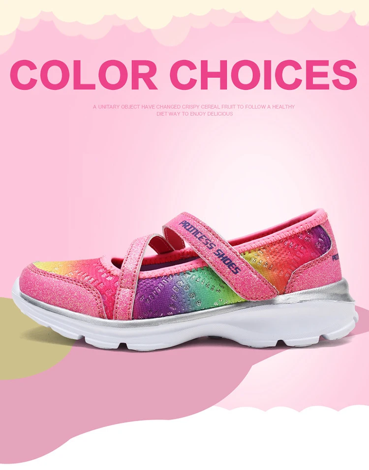 Обувь для девочек; Брендовая детская обувь принцессы; коллекция года; модная цветная дышащая детская обувь на плоской подошве с блестками и мягкой резиновой подошвой; повседневная обувь для девочек
