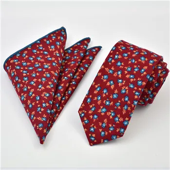 ГКНТ бренд Gravata красный Цветочный принт зеленый 6 см узкий галстук Хлопок Галстуки для Для мужчин галстук с матч платок 2 предмета в