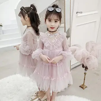 

2019 New Spring Autumn Children Girl Lace Mesh Floral Princess Dress Kids Dresses For Girls Toddler Girl Clothing Vestidos L268