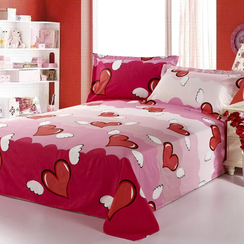 

decorUhome 1 pc 100% Cotton Bed Sheets Home Textile Bedding Coverlet Flat Sheet Flower Heart Bed Sheet Soft Warm Bedsheets