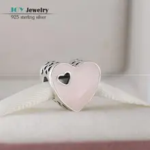 Fit Marca Pulsera Del Esmalte Rosado Del Corazón Granos Del Encanto 925-Sterling-Silver 2016 Calado de San Valentín Del Corazón Del Grano de DIY Para La Joyería Que Hace