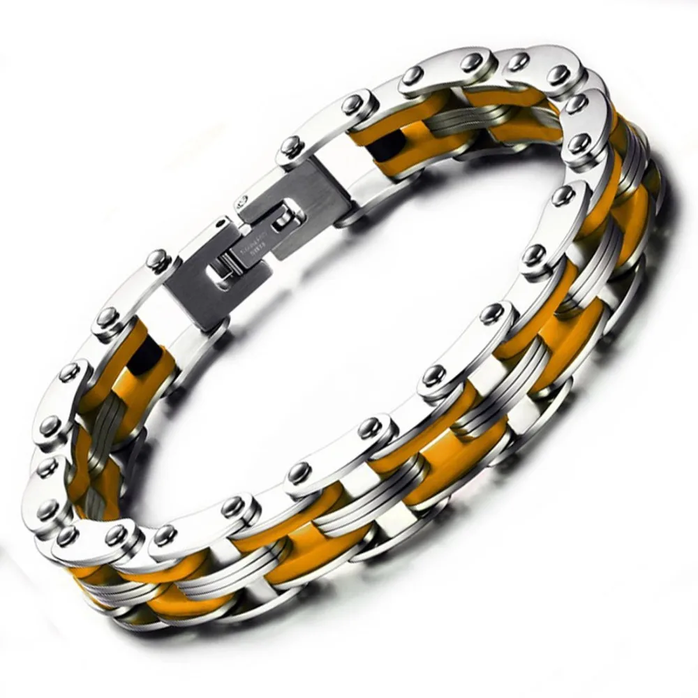 

Masculine Mens Women Bike Chain Bracelet of Silver Stainless Steel Motorcycle Link Chain Bicycle Chain Silicone Bangles