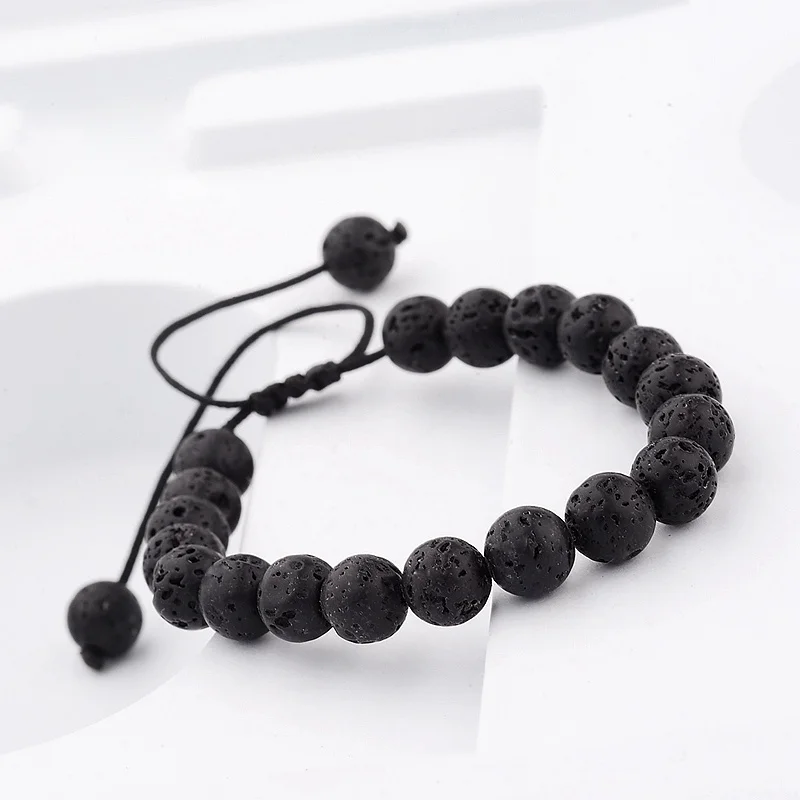 

Amader New 8MM Natural Red&Black Lava Stone Weave Braiding Men Bracelet Handmade Women Macrame Bracelet Jewelry ABK018
