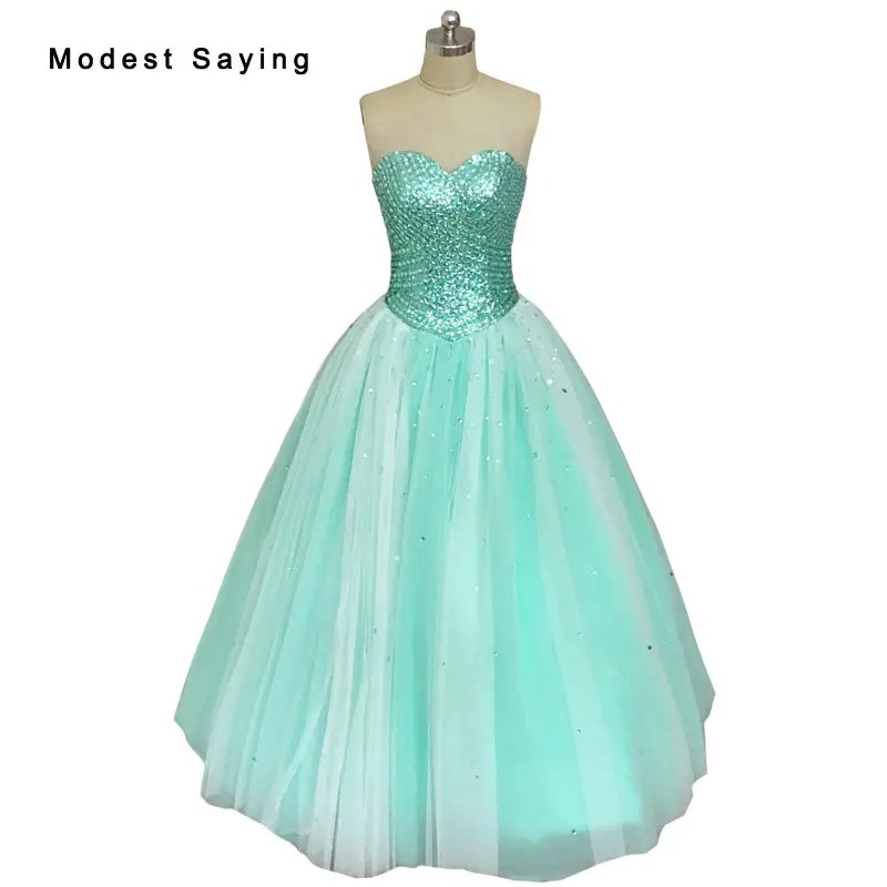 Elegant Mint Green Ball Gown Sweetheart Beaded Evening Dress 2017