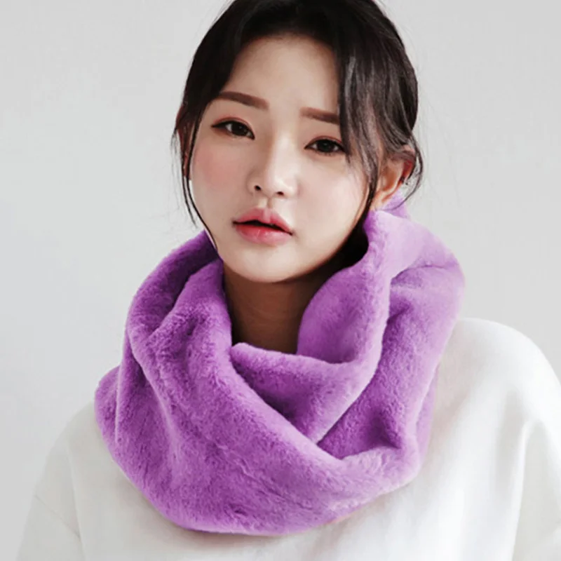 

Women Scarf Faux Fur Collar Winter Spring Warm Neck Warmer Ring Scarf Wrap Ladies Girls Luxury Brand Fur Scarf 6Q2101