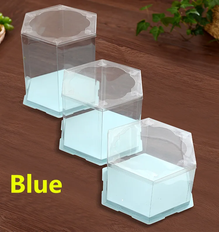 5 компл. ", 8", 1", 12" Дюймов прозрачный шестигранный держатель для выпечки торта коробки для дня рождения хлебобулочная упаковка прозрачный купол упаковка контейнер коробка - Цвет: blue