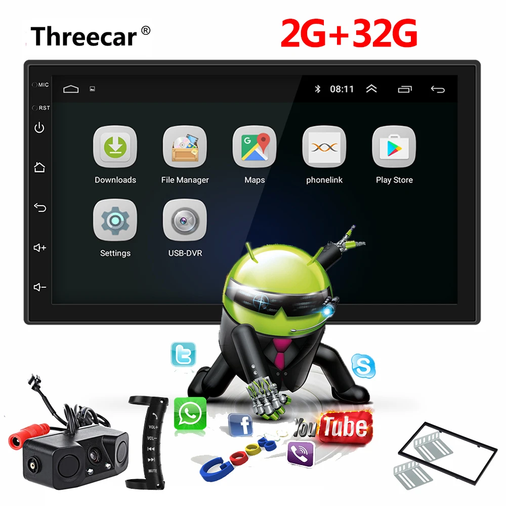 

2 din Android Car Radio 2GB RAM 32GB ROM Universal Auto Car Stereo Quad Core GPS Navigation 7" 1024x600 Touch Bluetooth wifi Cam