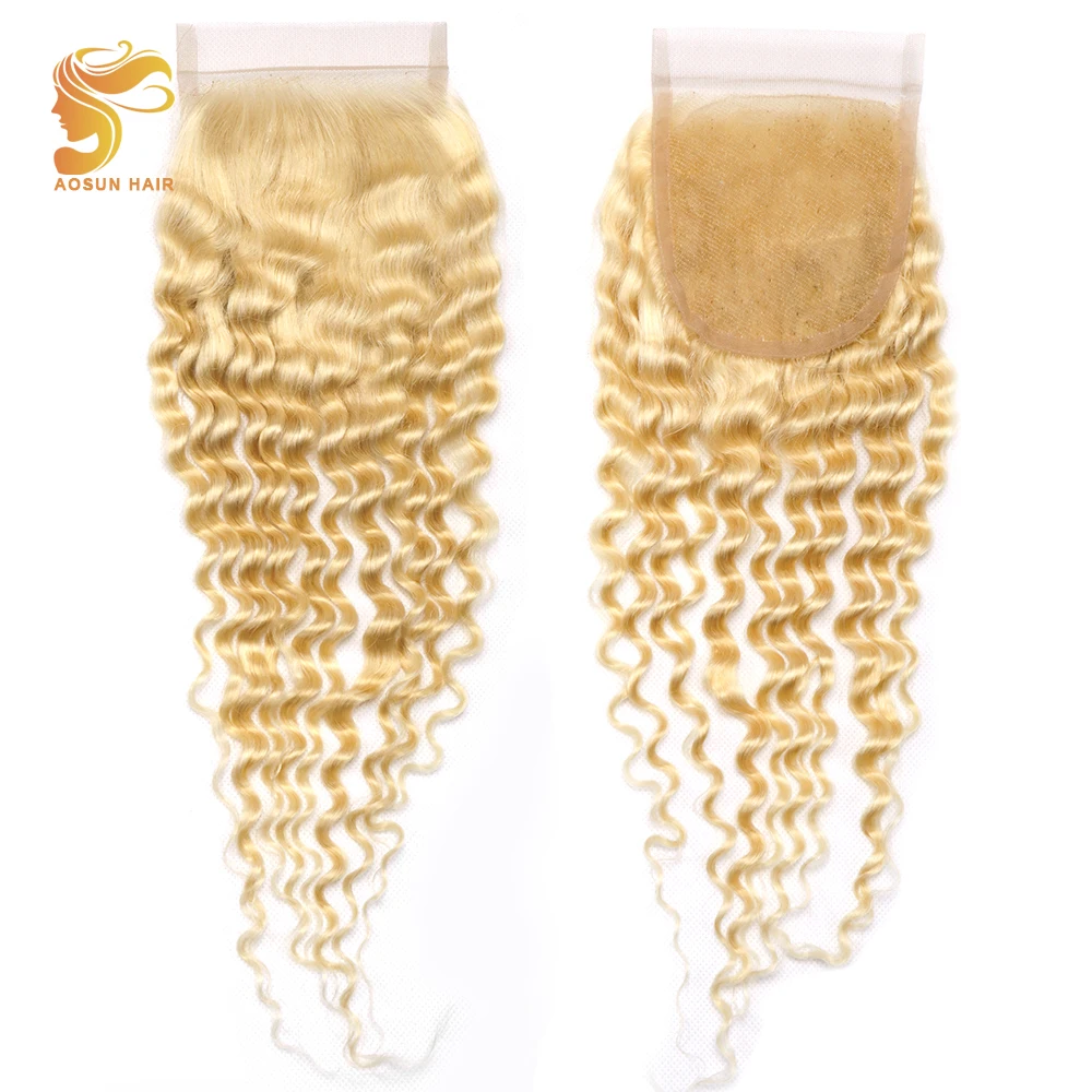 

AOSUN HAIR New Arrival 1Pcs Malaysian Human Hair Deep Wave 613 Color Swiss Lace Closure Blonde Middle Part 4x4 Remy Hair Closure