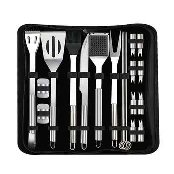 

20 Pcs Heat Resistance Stainless Steel Barbecue Cooking Utensil Set Non-Stick BBQ Grill Tool Kit with Carry Bag for Picnic BBQ