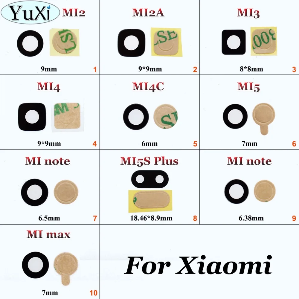 YuXi 1 шт., стеклянный объектив для Xiaomi Mi4 4C Note Mi5 5S Plus 3 Mi2 2A Max, задняя камера, стеклянная крышка для объектива, запасные части для ремонта