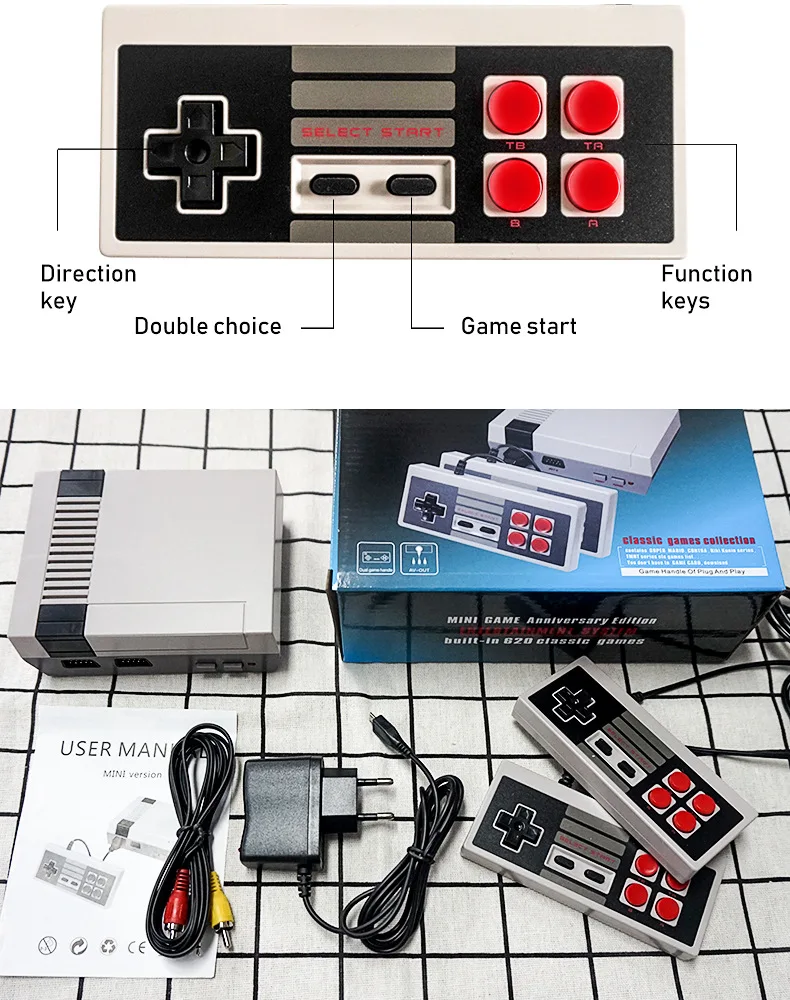 Mini TV Handheld Family Recreation Video Game Console AV Retro Built-in 620 Classic Games Dual Gamepad Gaming Player