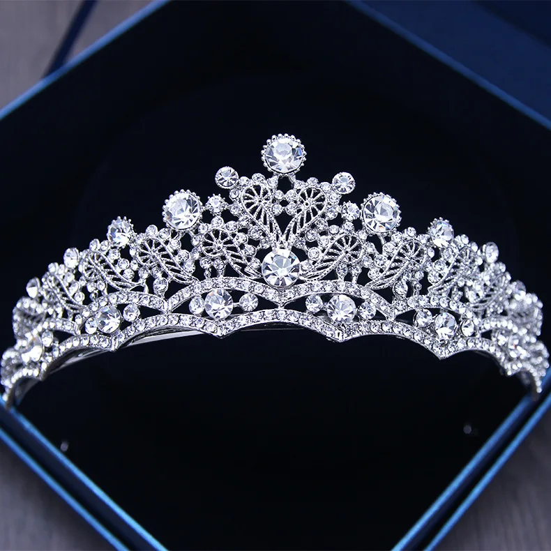  Vintage Baroque Silver Crystal Tiara Rhinestone Hair Ornaments Bridal Head Jewelry Princess Pearl W