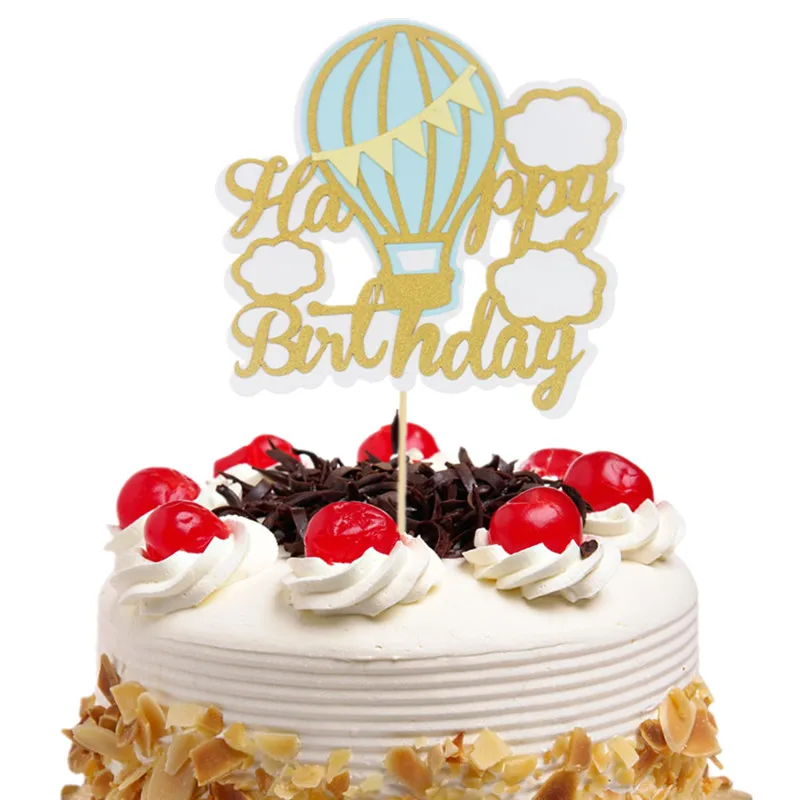 

Cake Toppers Flags Hot Air Balloon Cloud Kids Happy Birthday Cupcake Cake Topper Wedding Party Baby Shower Baking DIY Decor Xmas