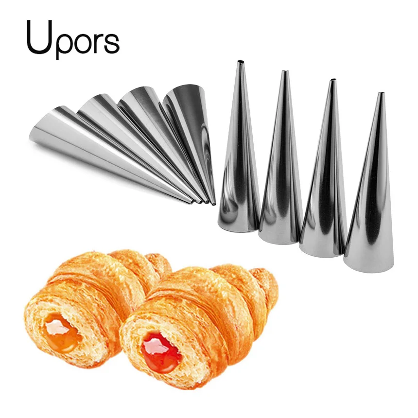 

UPORS 12pcs Conical Croissants Mold Cream Horn Roll Cake Molds Stainless Steel Cannoli Forms Tubes shells Bread Pastry Mold