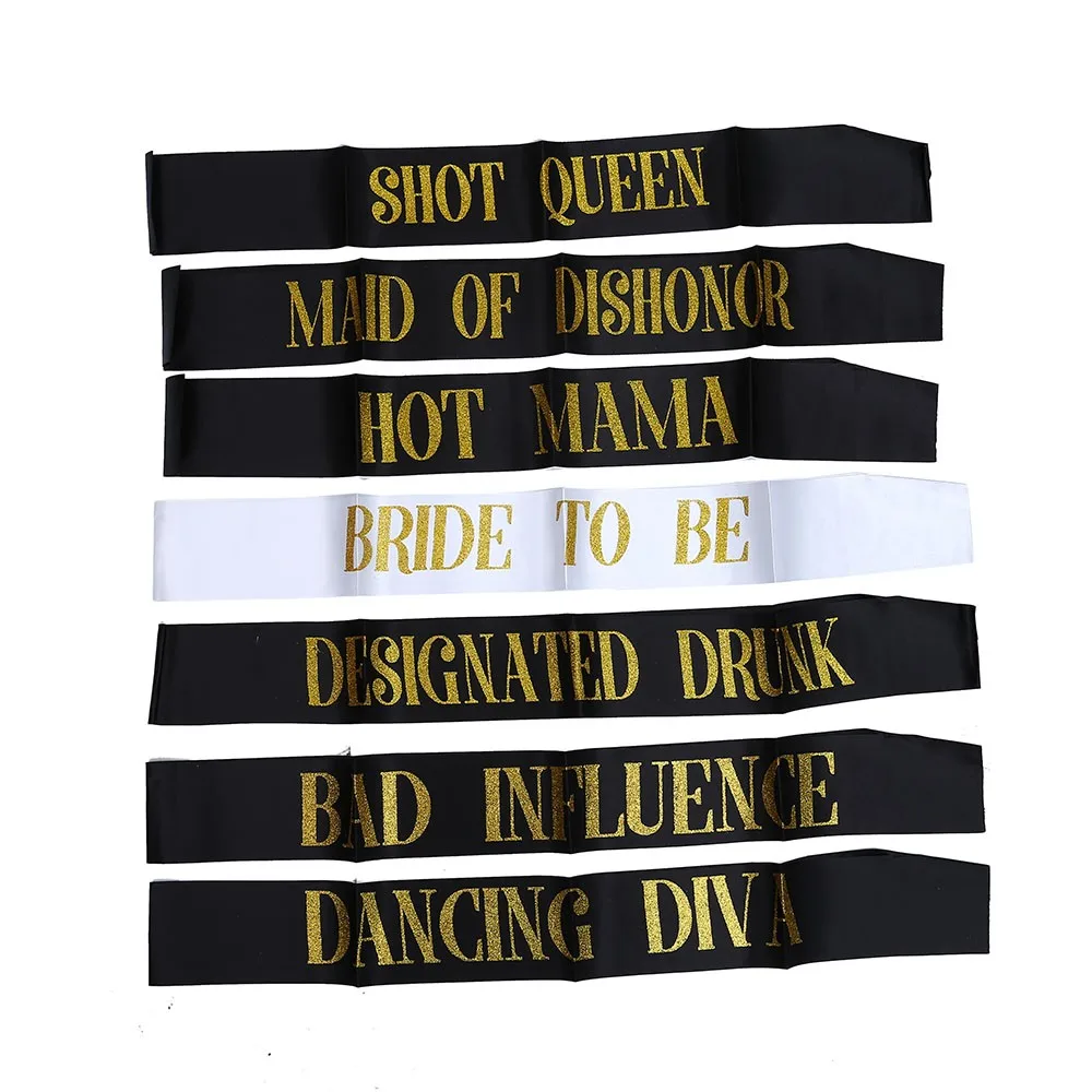 

7Pcs/Set Bachelorette Sashes Bride to Be Sash Wedding Bridal Bachelorette Party Decorations Supplies Favors Short Queen Hot Mama