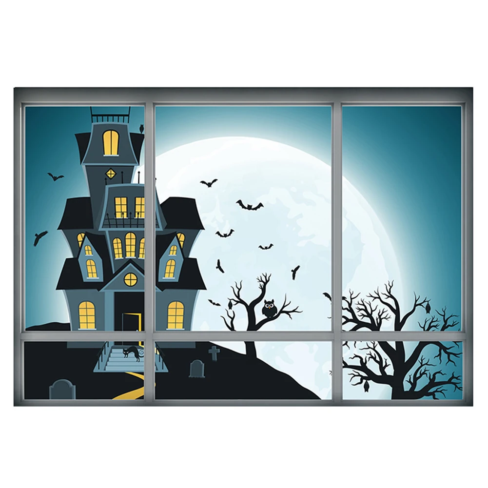 halloween decoration 3d fake window wall sticker halloween night haunted house home wall decor festival diy