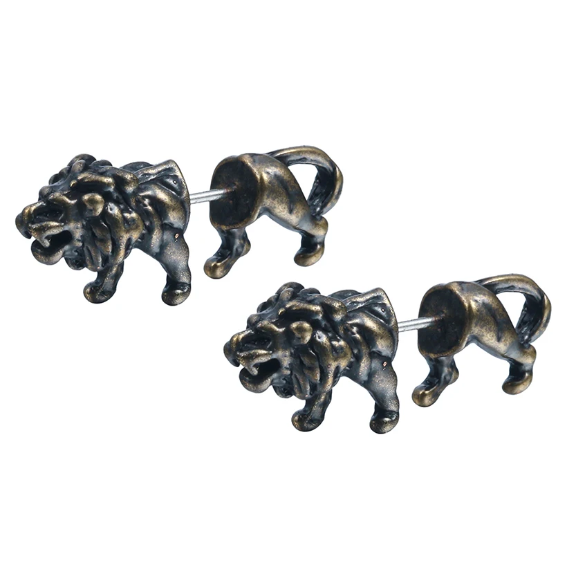 3D Lion Stud Earring Two Part Front And Back Dangle Animal Lion Earrings For Women Lovers Crown Earrings Bear Jewelry