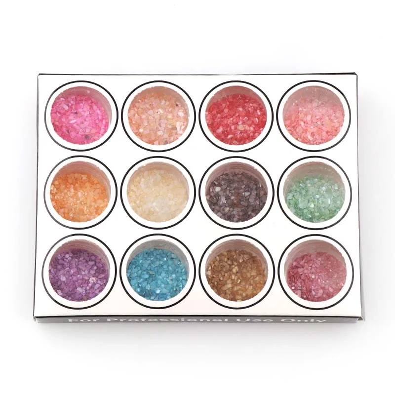 

12 Colors Nail Art Irregular Coarse Shell Powder Spangle Gem Paillette Nails Glitter 3D Powder For DIY Nail Art Jewelry