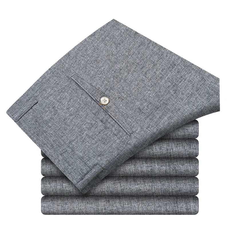 

Men's Casual Pants Spring and Summer Thin Straight Loose High Waist Long Pant Pockets Father's Suit Men's Trousers grey