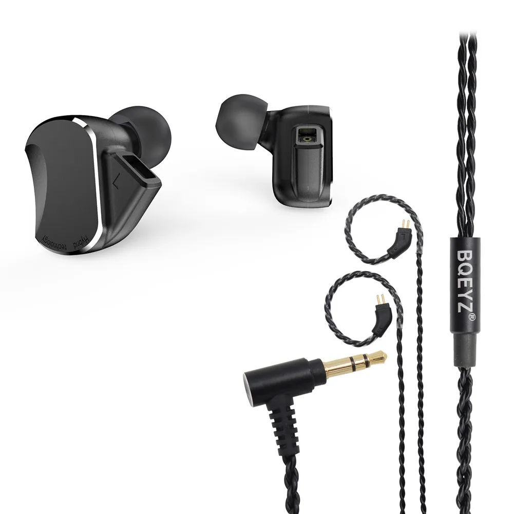 BQEYZ BQ3 In-Ear Moniter HiFi наушники алюминиевые металлические наушники-вкладыши корпус 0,78 мм сменный кабель - Цвет: Black without mic