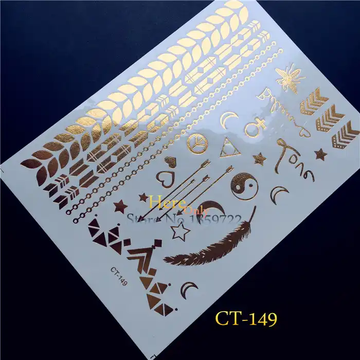 Glitter Gold Silver Metallic Tattoo Hand Finger Makeup Hct149 Cute