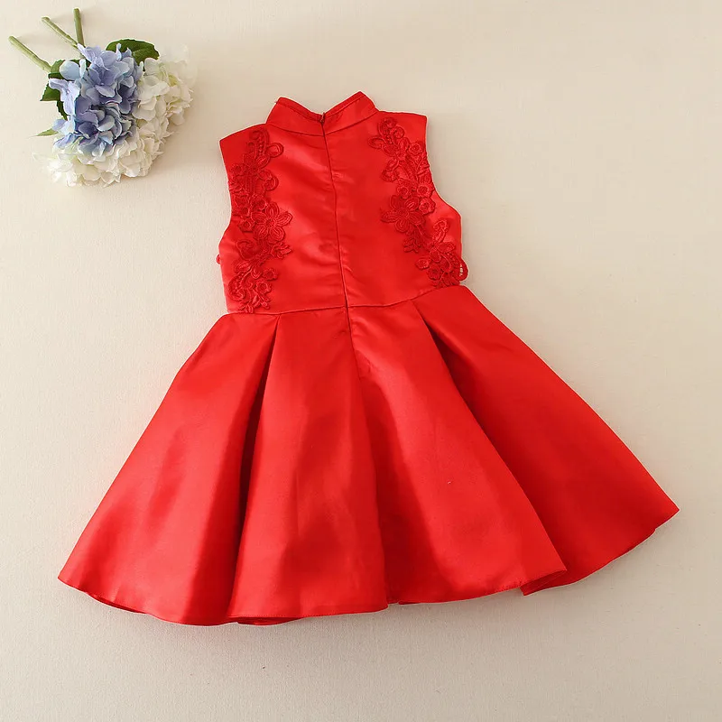 Красное платье Ципао в китайском стиле для маленьких девочек; вечерние платья для девочек; детская одежда на День рождения; новогодняя Детская одежда; YL203