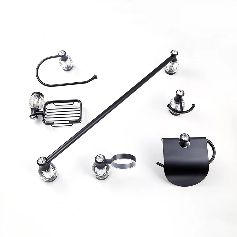 European Bathroom Accessories Brass Towel Rack Black White Crystal 6