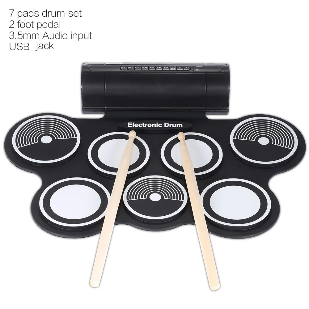 Портативный электронный барабан Pad Kit силиконовый рулонный цифровой USB