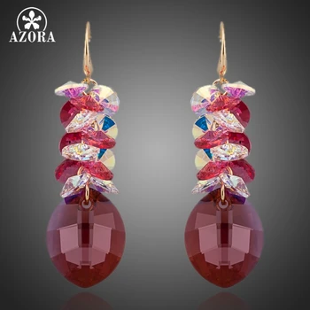 

AZORA Gorgeous Gold Color Big Water Drop Stellux Austrian Crystal Wedding Drop Earrings TE0085