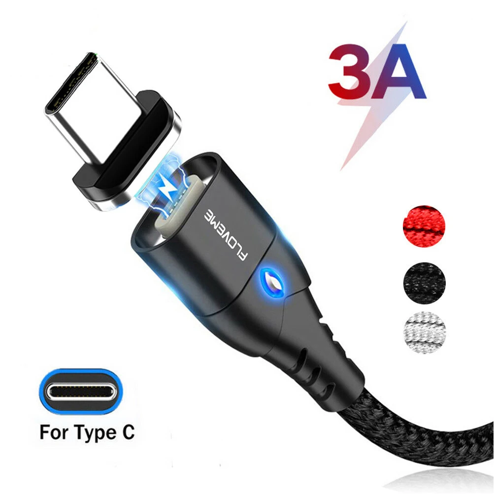 

3A Magnetic Fast Charger Cable For Samsung S9/S10 Plus Huawei P30 Pro Xiaomi USB C Type C Cable Mobile Phone Charger Cord Data