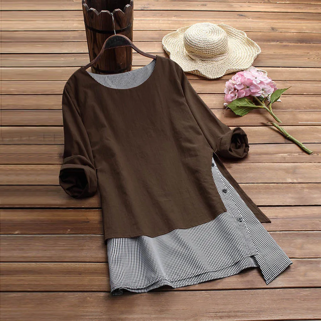 Женские топы и блузки размера плюс 5XL, винтажные Лоскутные женские топы на пуговицах, женская блуза с длинным рукавом, женская одежда